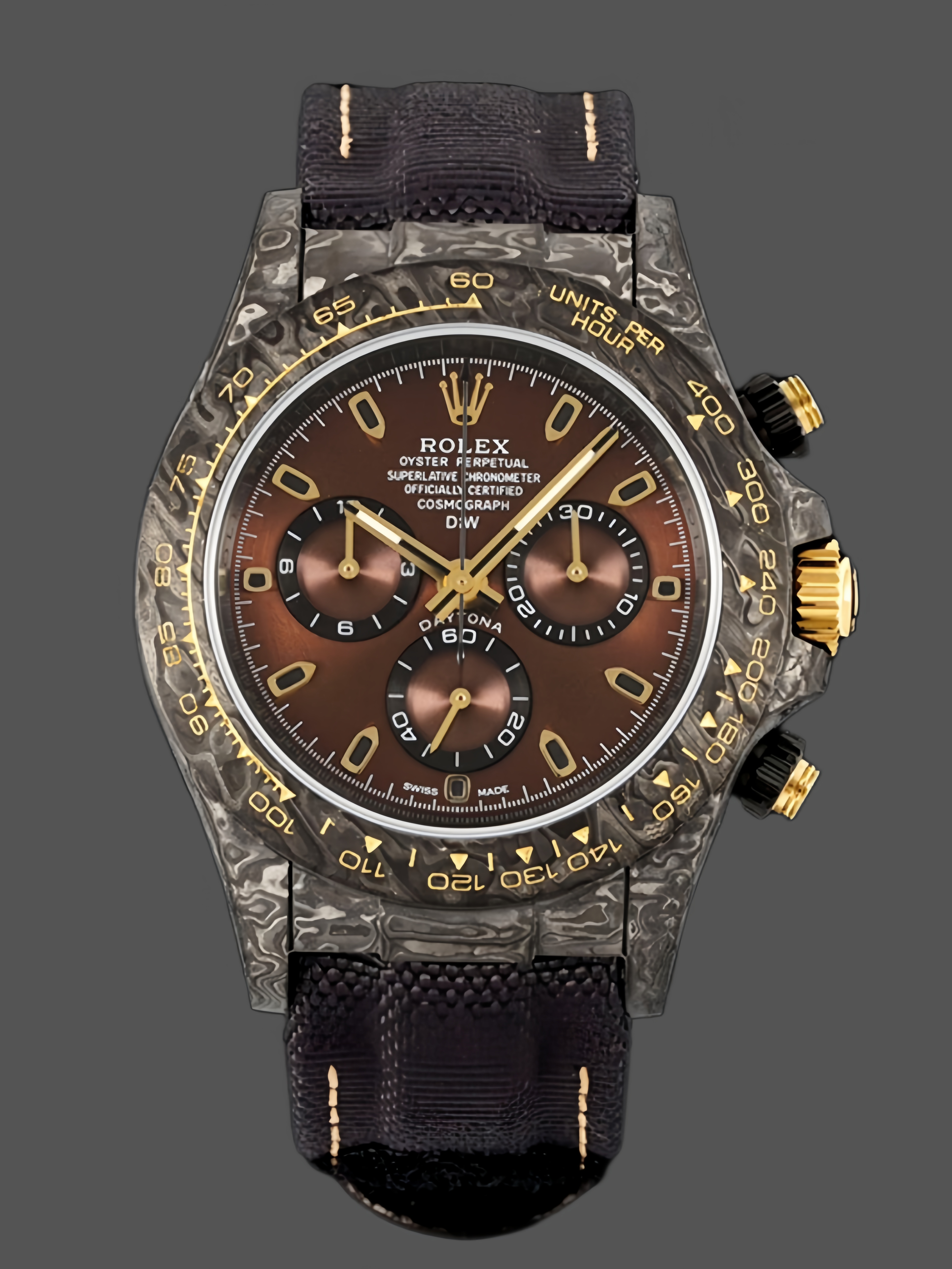 Rolex Daytona 40mm DIW Carbon Case Chocolate Dial Nylon Strap Mens Watch