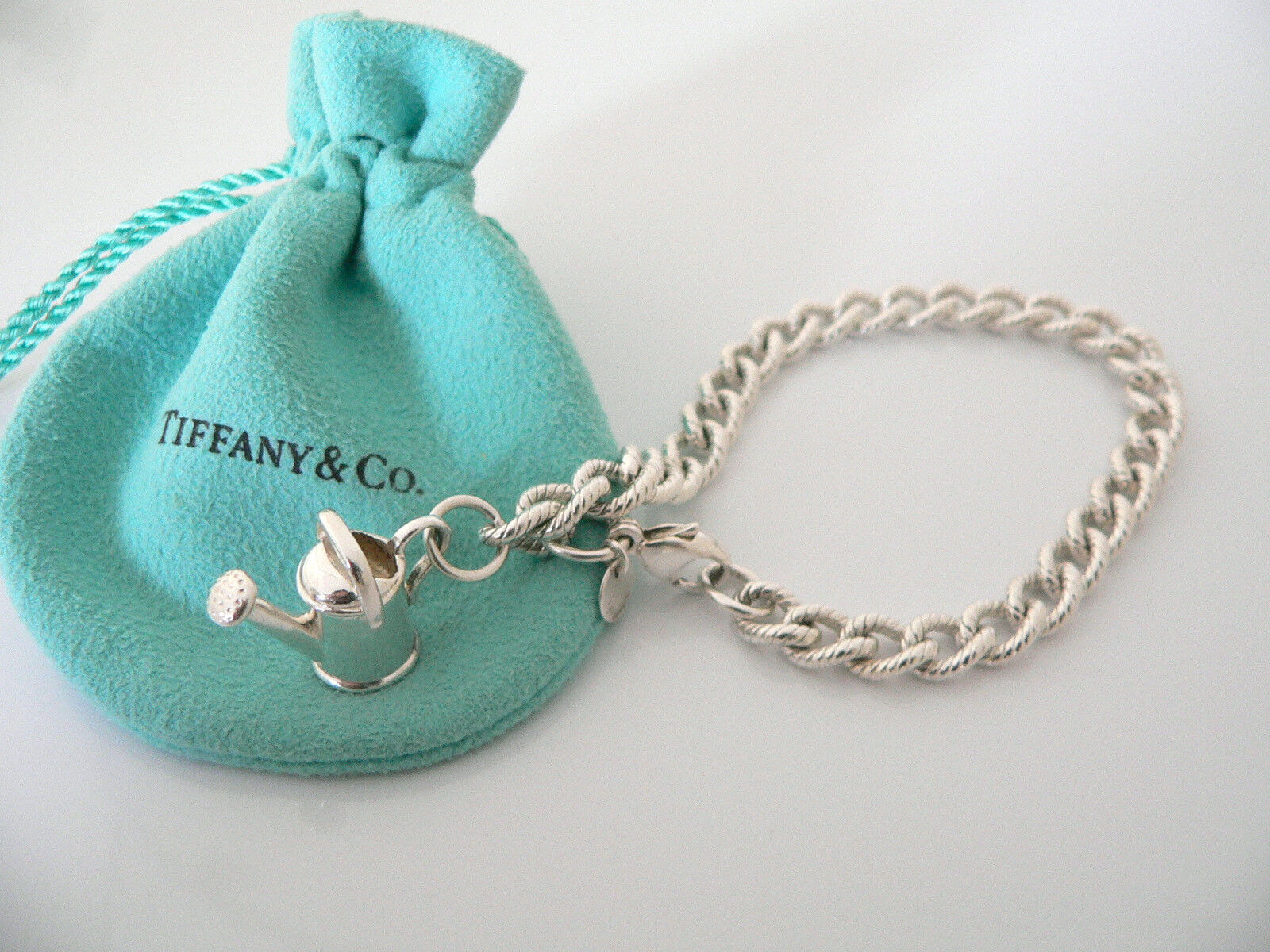 Tiffany & Co Watering Can Bracelet Bangle 8 Inch Chain Nature Garden Lover Gift