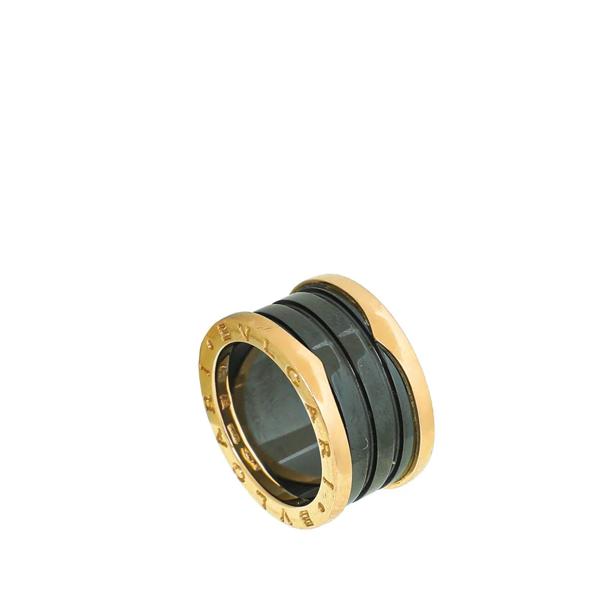 Bvlgari 18K Rose Gold Black Ceramic B.Zero 4 Band Ring 52