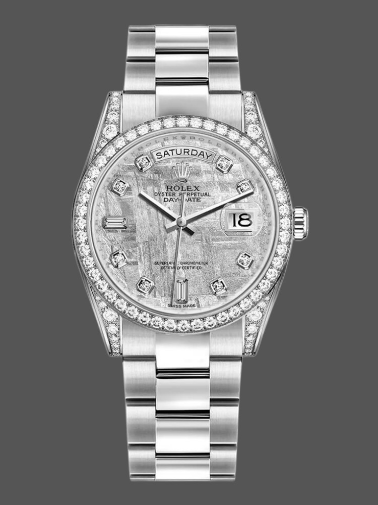 Rolex Day-Date 118389 White Gold Meteorite Grey Dial 36MM Unisex Replica Watch