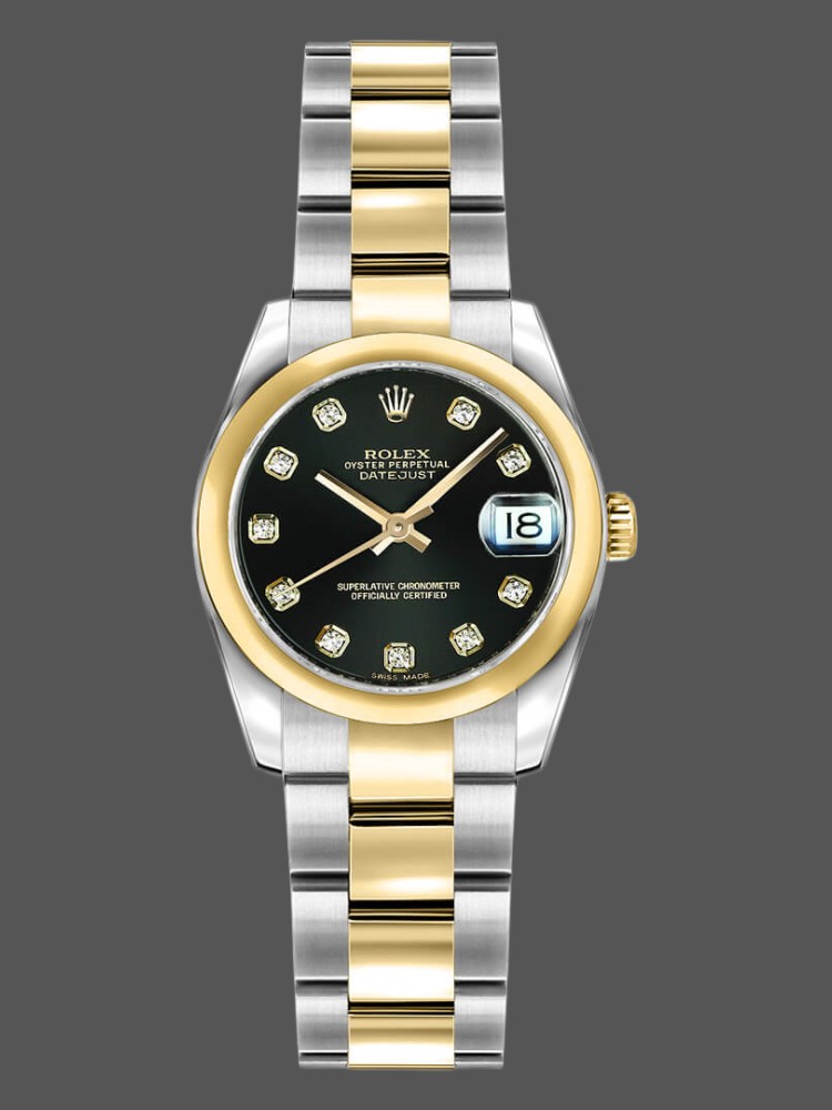 Rolex Datejust 179163 Black Diamond Dial Domed Dezel 26MM Lady Replica Watch
