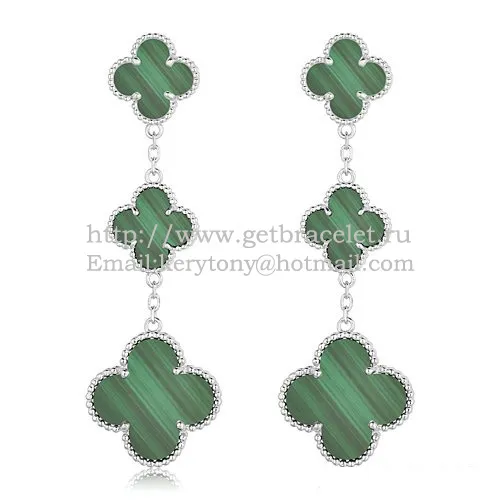 Van Cleef & Arpels Magic Alhambra 3 Motifs Earrings White Gold With Malachite