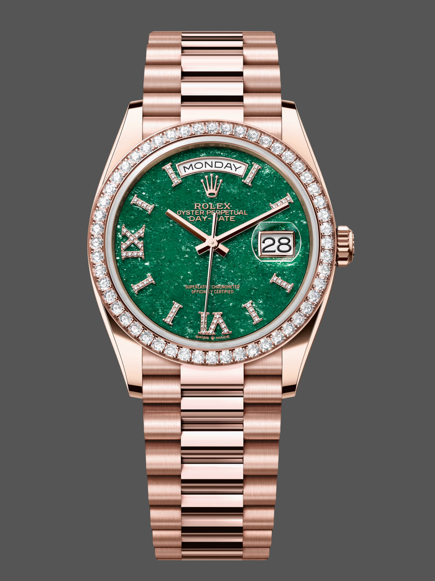 Rolex Day Date Oyster 36 mm Everose Gold Diamonds Bezel M128345RBR 0068