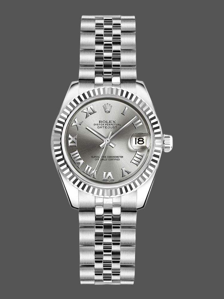 Rolex Datejust 179174 Rhodium Grey Dial Fluted Bezel 26MM Lady Replica Watch