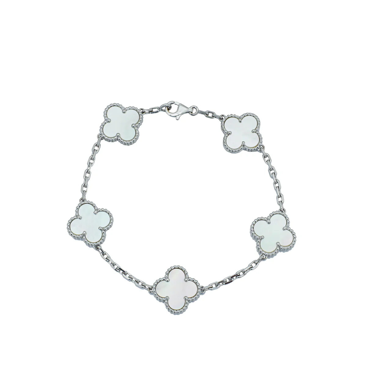 Van Cleef & Arpels 18K White Gold MOP Vintage Alhambra 5 Motif Bracelet