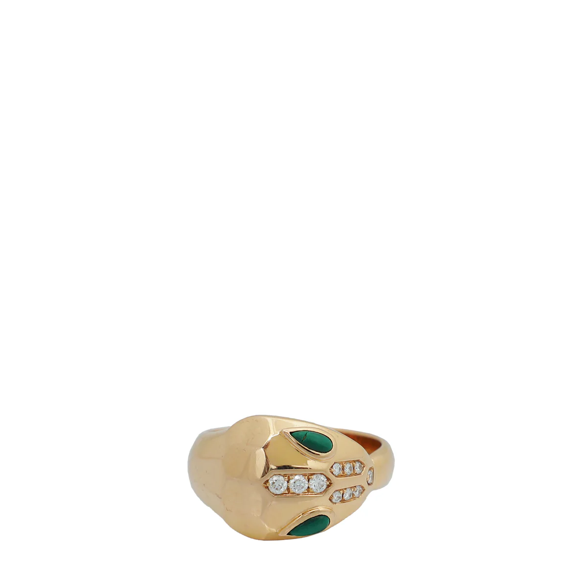Bvlgari 18K Pink Gold Malachite Diamond Serpenti Ring 49