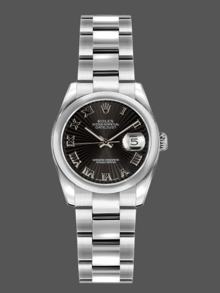 Rolex Datejust 179160 Oyster Bracelet Sunbeam Black Roman Dial 26MM Lady Replica Watch