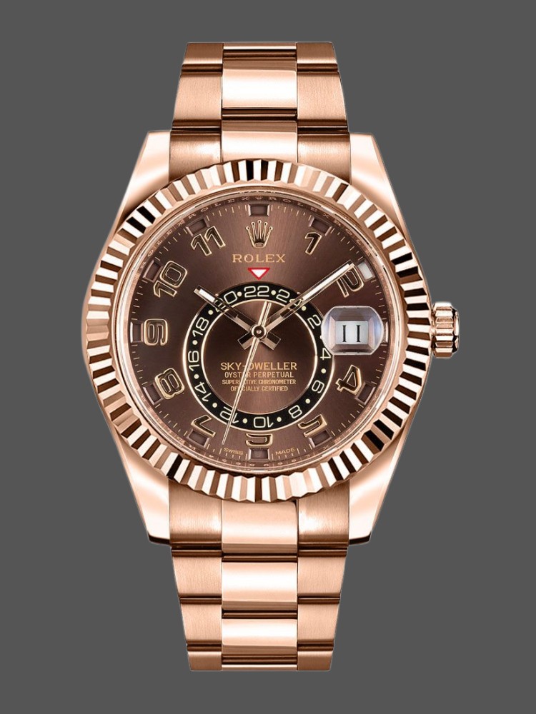 Rolex Sky-Dweller 326935 Everose Gold Chocolate Arabic Dial 42mm Mens Replica Watch