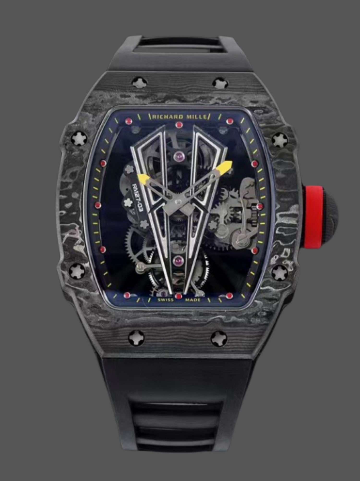 Replica RM 27-03 Rafael Nadal Black Tourbillon Black Rubber Strap