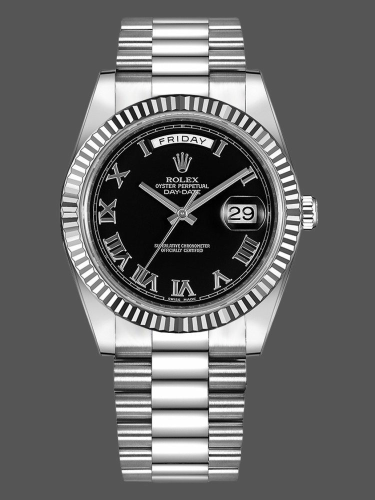 Rolex Day-Date 218239 Black Roman Numerals Dial White Gold 41MM Mens Replica Watch