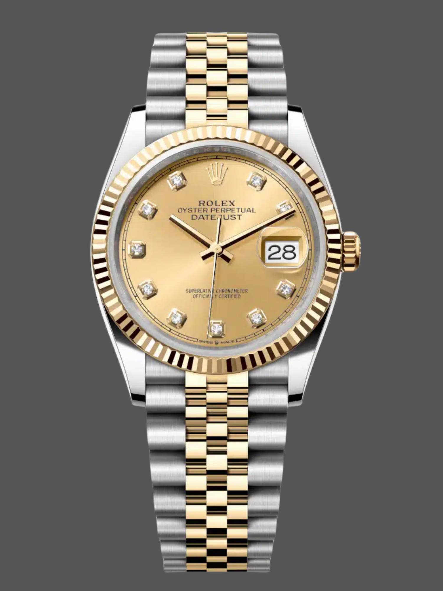 Rolex Datejust 126233 Champagne Diamond Dial Fluted Bezel 36MM Unisex Replica Watch