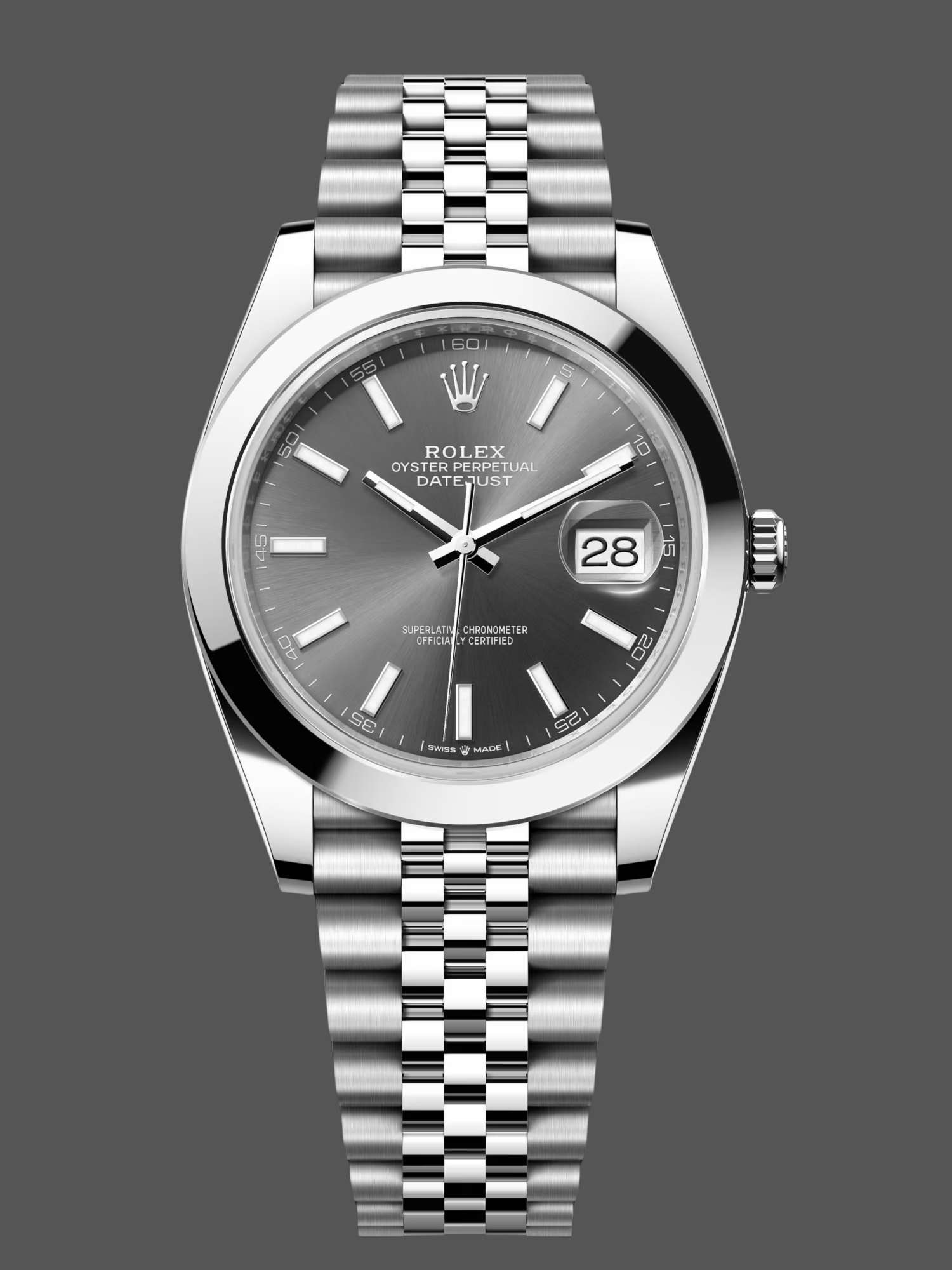 Rolex Datejust 41 Stainless Steel Grey Dial Jubilee Band M126300 0008 Men's Watch