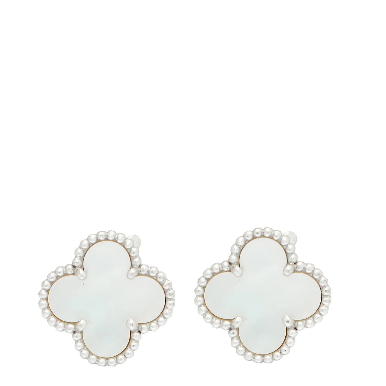 Van Cleef & Arpels 18K White Gold MOP Vintage Alhambra Earrings