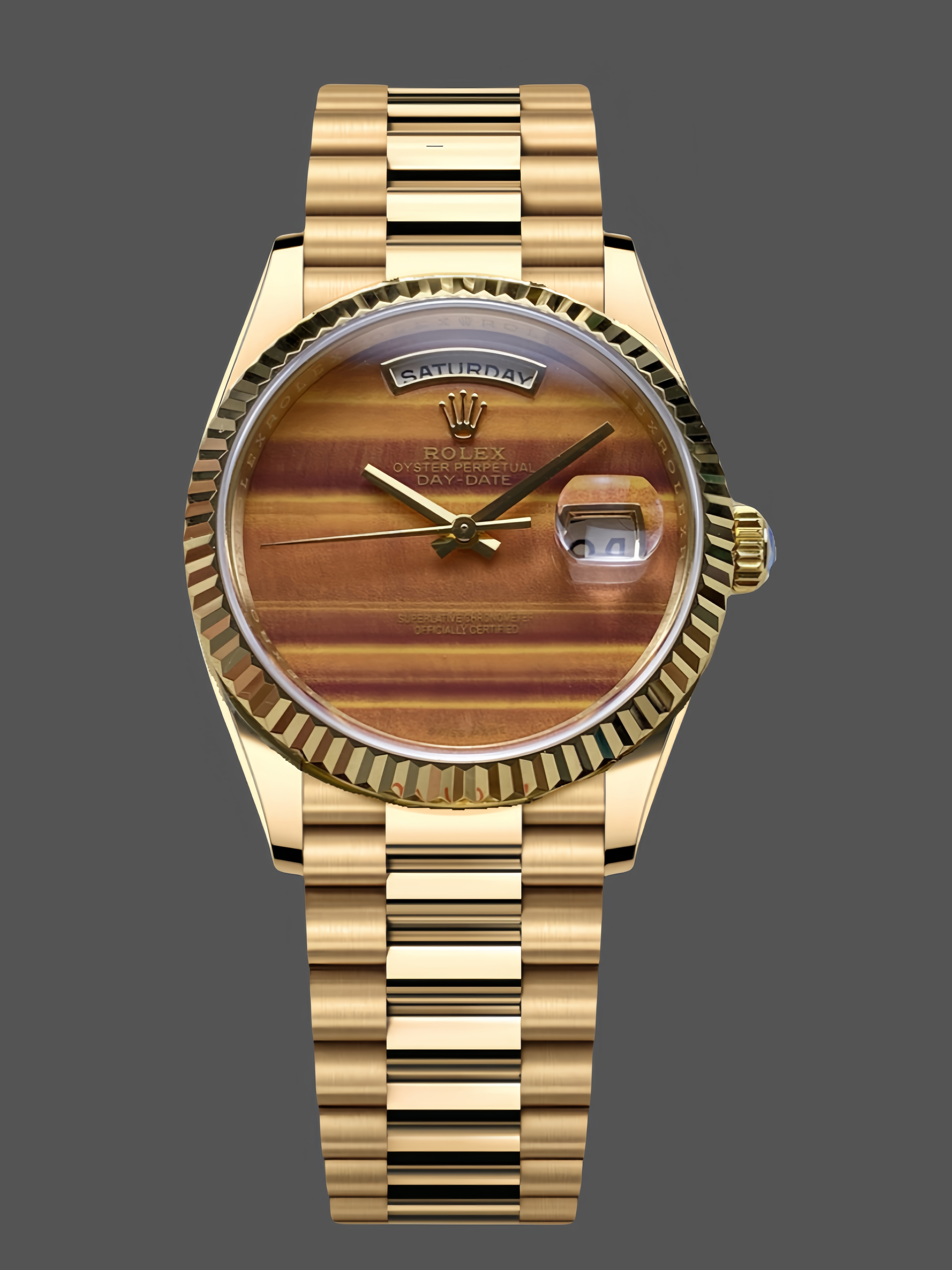 Rolex Day Date 18038 Yellow Gold Tigers Eye Watch