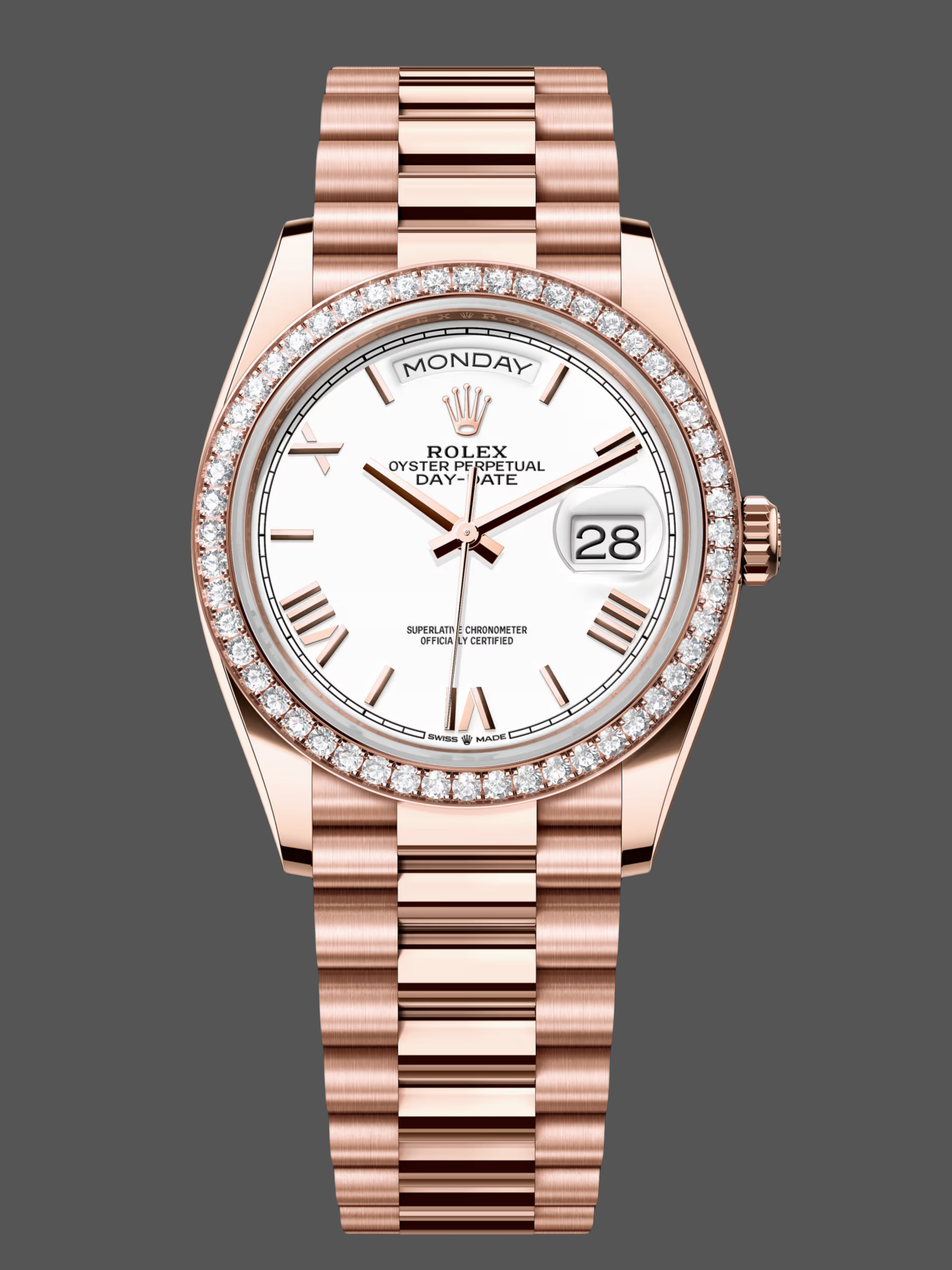 Rolex Day-Date 128345RBR White Dial Everose Gold 36MM Unisex Replica Watch