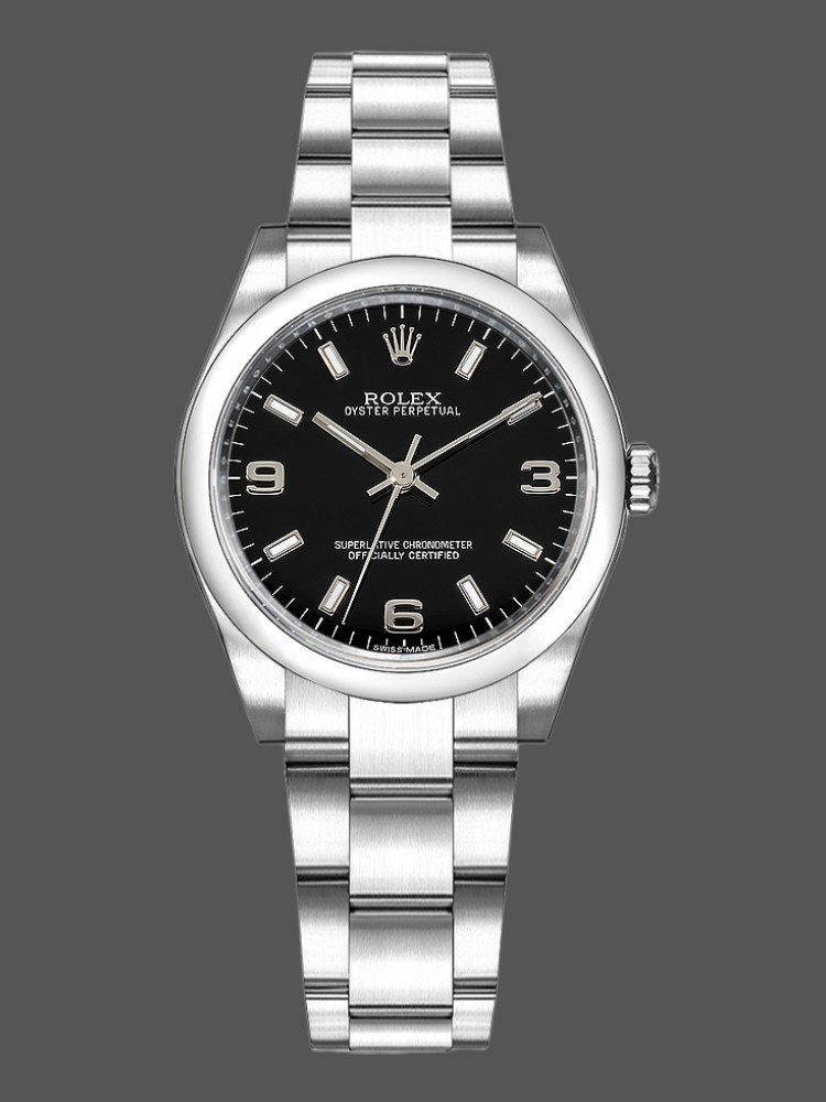 Rolex Oyster Perpetual 177200 Black Arabic Dial Domed Bezel 31mm Lady Replica Watch