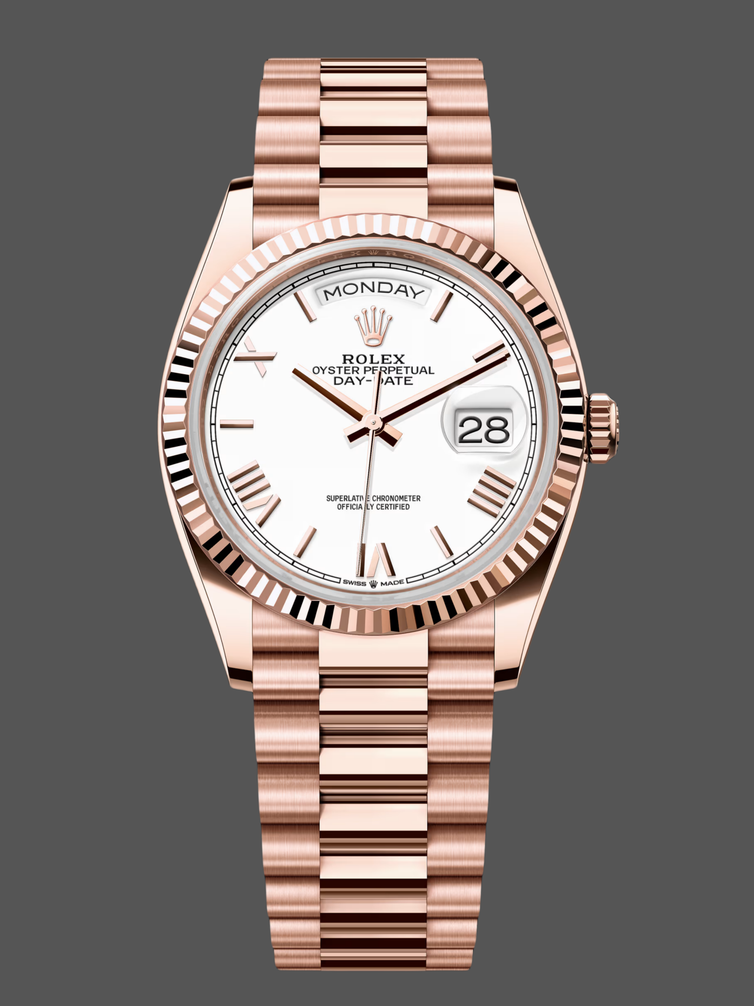 Rolex Day Date 36mm Everose Gold 128235 0070 White Roman