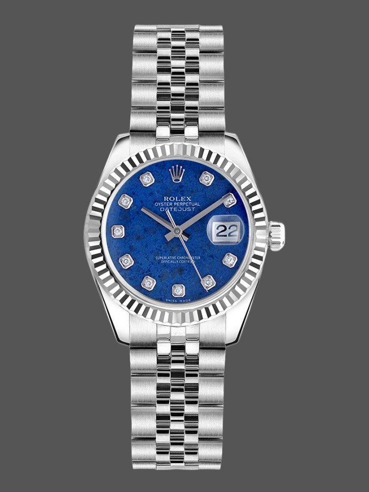 Rolex Datejust 179174 Sodalite Diamond Dial Fluted Bezel 26MM Lady Replica Watch