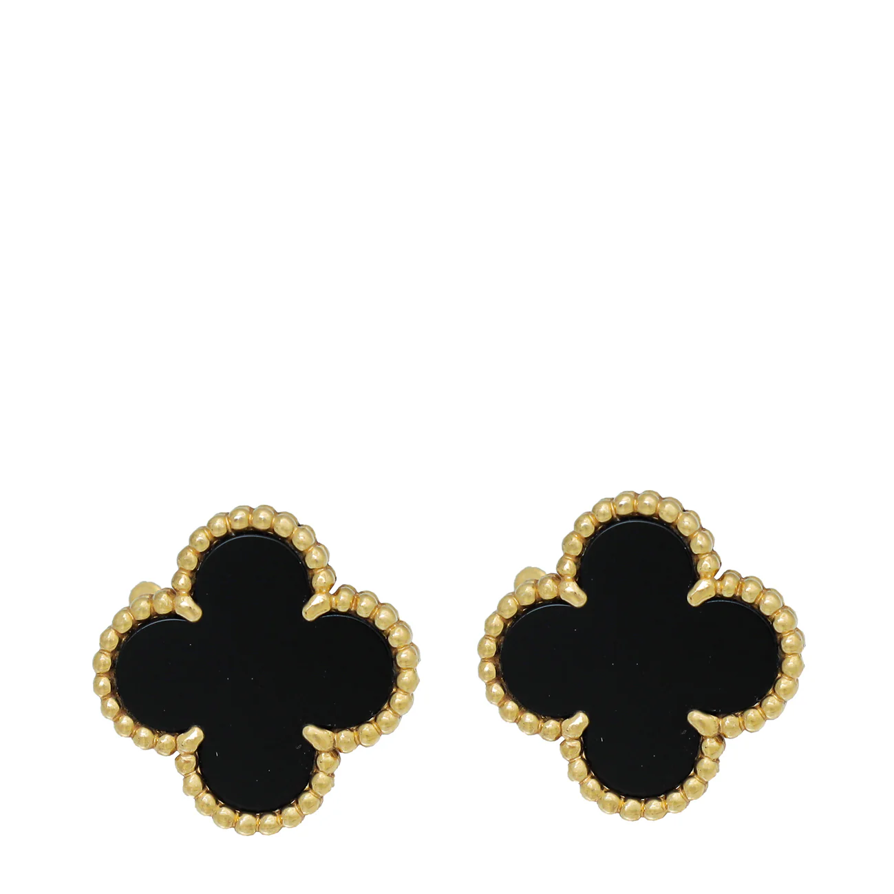 Van Cleef & Arpels 18K Yellow Gold Onyx Vintage Alhambra Earrings