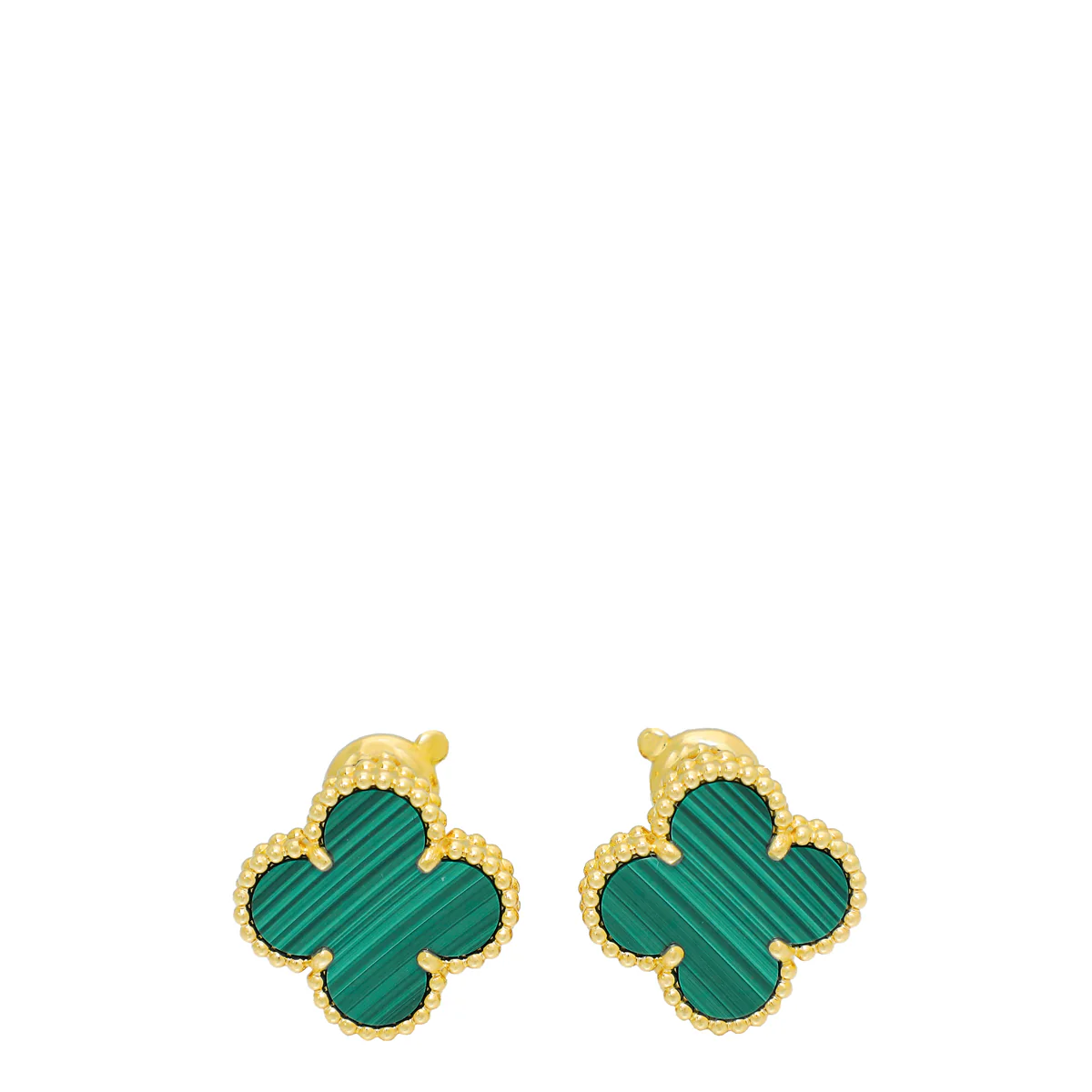 Van Cleef & Arpels 18K Yellow Gold Malachite Vintage Alhambra Earrings