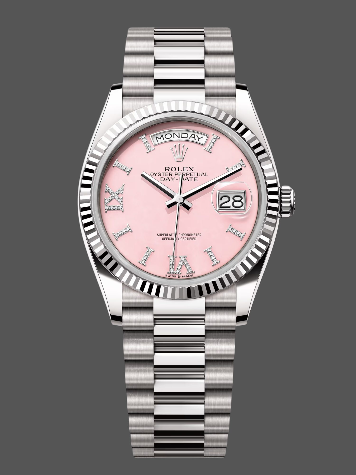 Rolex Day-Date 128239 White Gold Pink Opal Dial 36MM Unisex Replica Watch