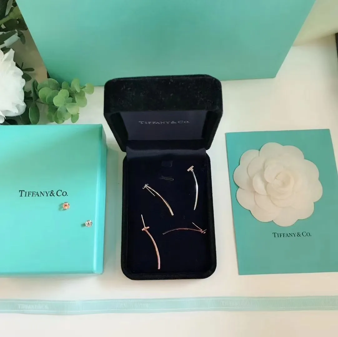 Design Tiffany T 925 Silver Wire Bar Pendant Ladies T Motif Earrings Rose Gold/Silver 62271906 Wholesale Valentines Day Gift