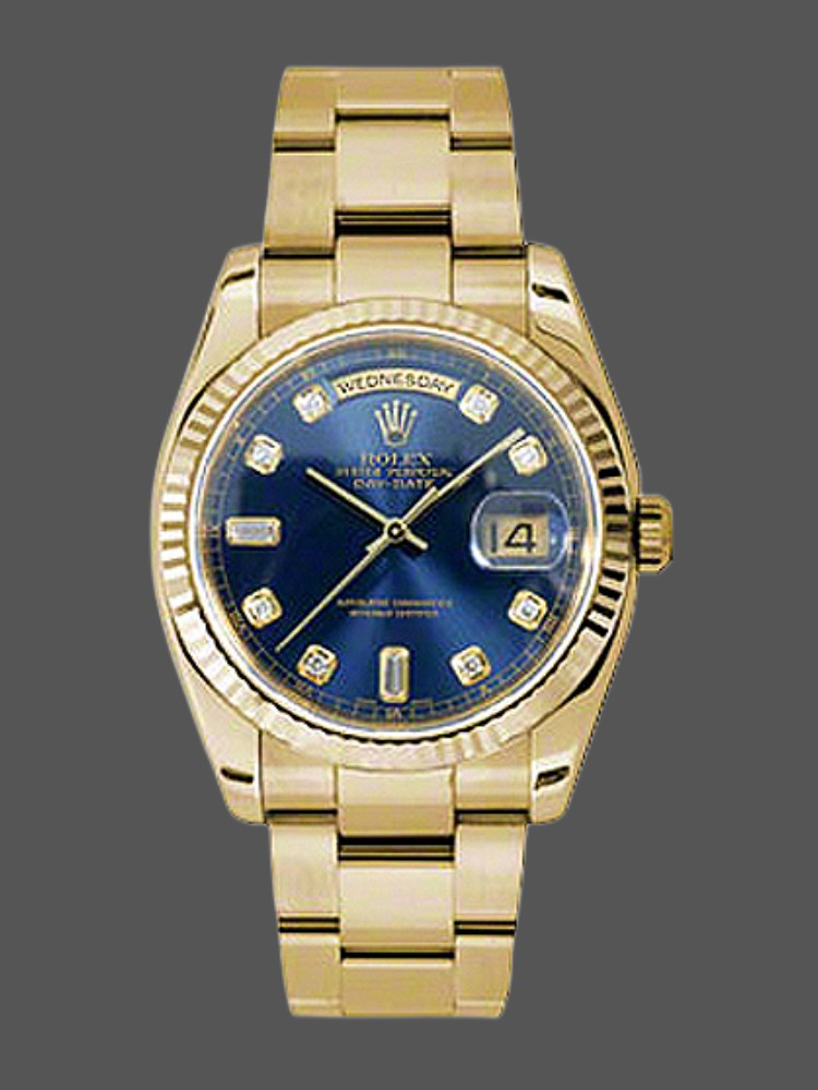 Rolex Day-Date 118238 Yellow Gold Blue Diamond Dial Unisex Replica Watch
