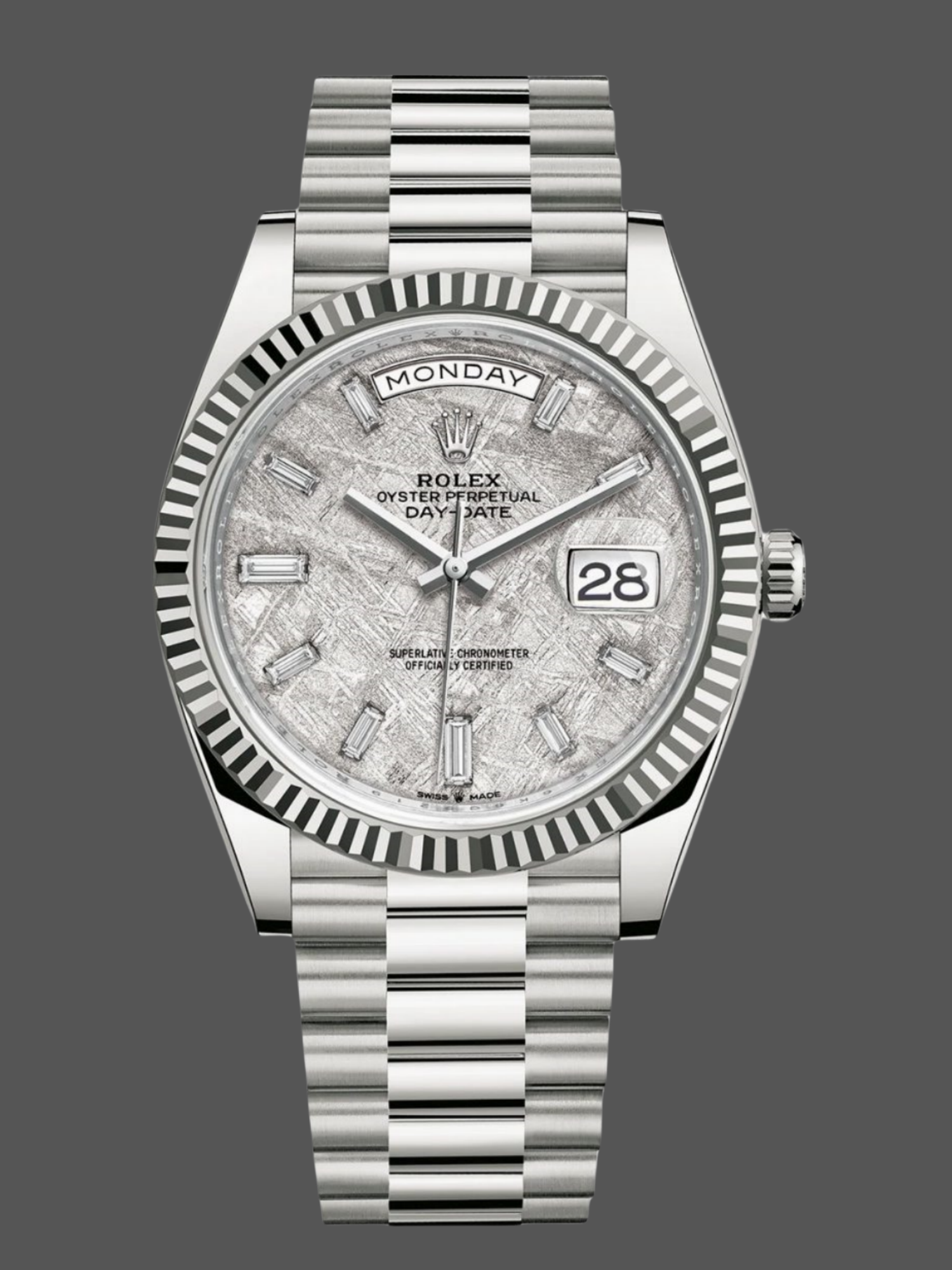 Rolex Day-Date 228239 Meteorite Grey Dial Fluted Bezel 40mm Mens Replica Watch