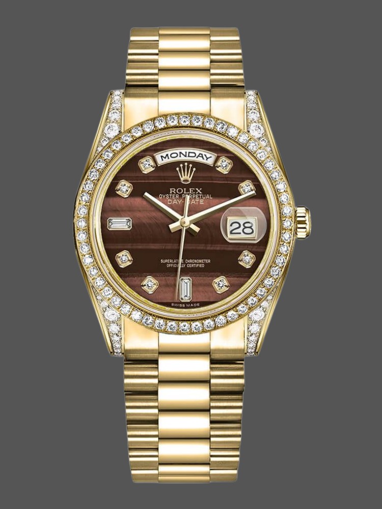 Rolex Day-Date 118388 Bull's Eye Brown Dial 36mm Unisex Replica Watch
