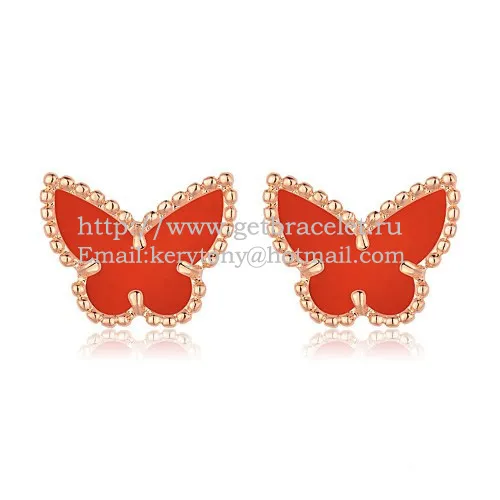 Van Cleef & Arpels Sweet Alhambra Butterfly Earrings Pink Gold With Carnelian Mother Of Pearl