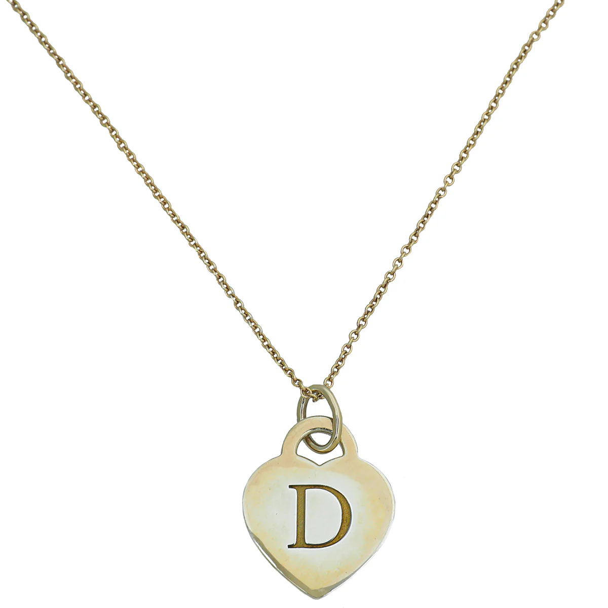 Tiffany & Co Silver Gold Plated Heart Tag "D" Letter Pendant Necklace