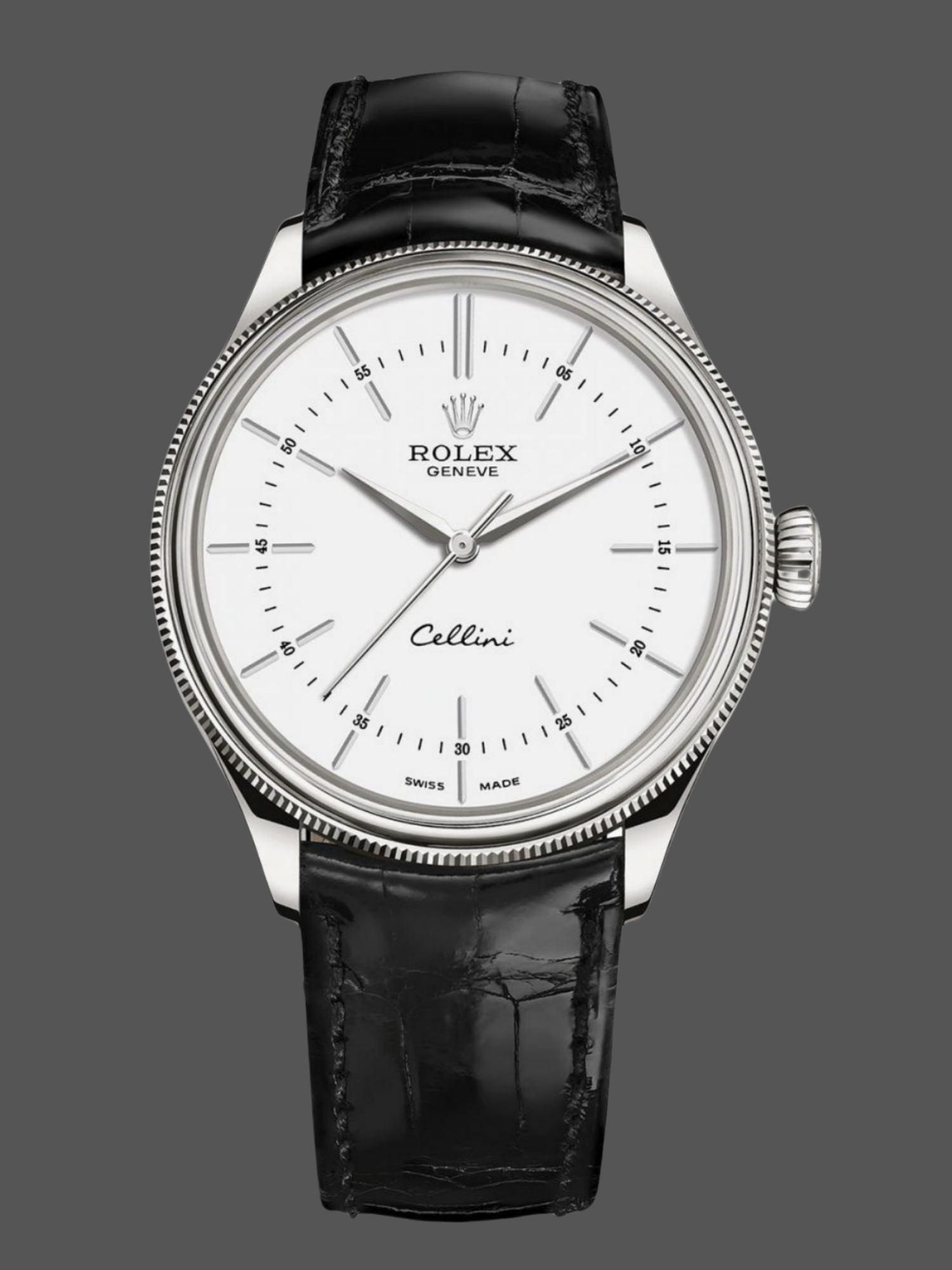 Rolex Cellini Time 50509 Black Leather Strap White Dial 39mm Mens Replica Watch