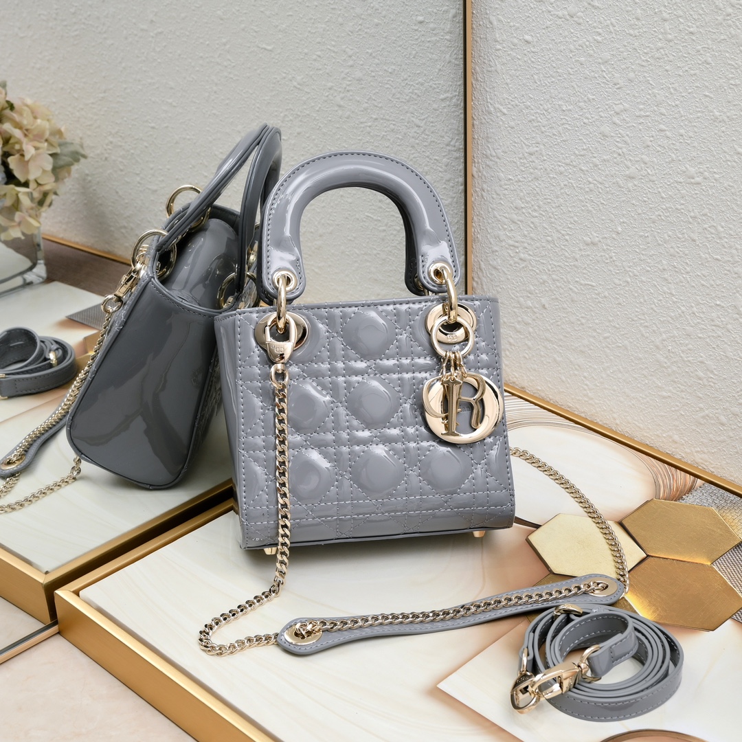 Mini Lady Dior Bag Grey patent leather CD2025 XB071 17cm