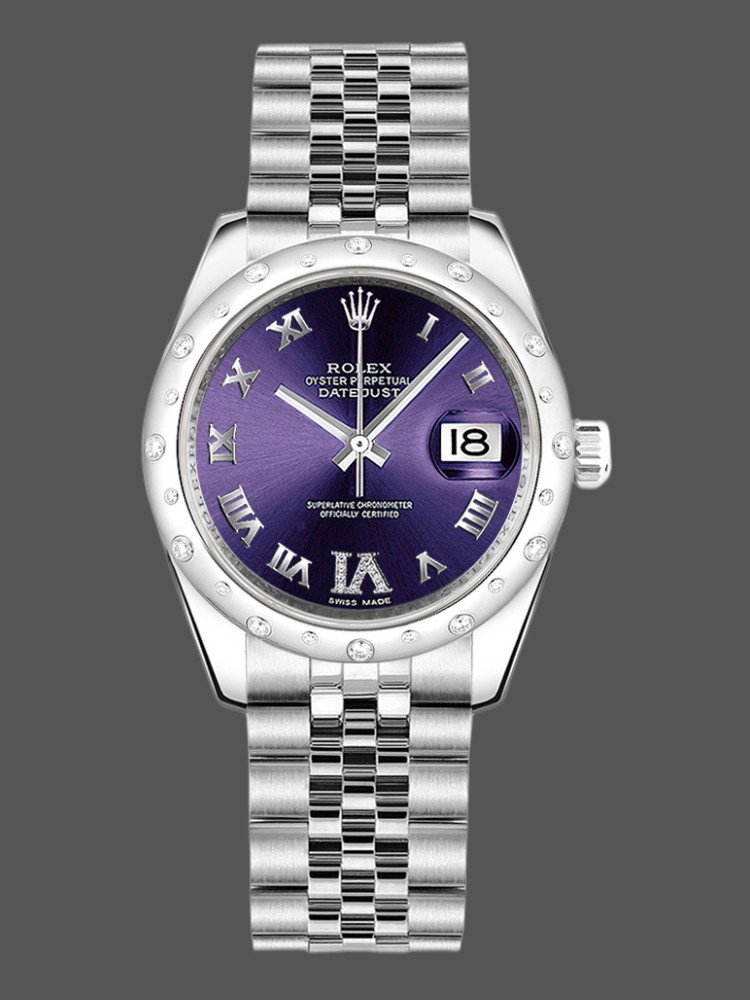 Rolex Datejust 178344 Purple Dial VI Diamonds 31MM Lady Replica Watch