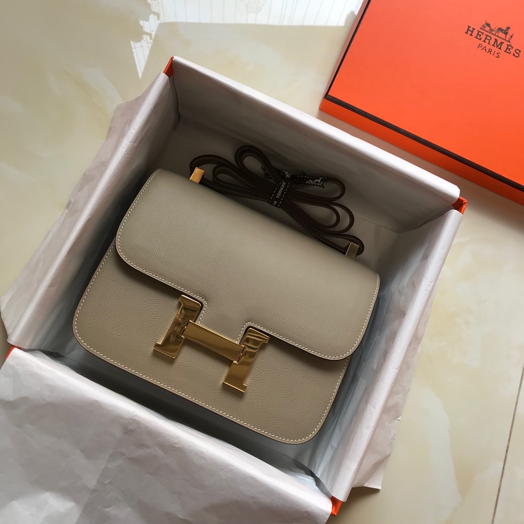 Replica Hermes Constance Bag Epsom Leather Light Gray Wiht Gold 18cm and 23cm