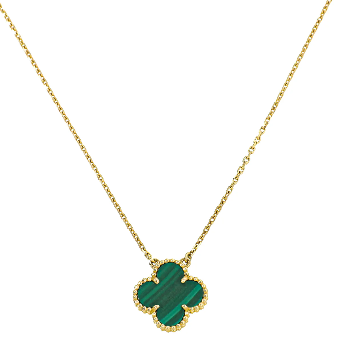 Van Cleef & Arpels 18K Yellow Gold Malachite Vintage Alhambra Pendant Necklace