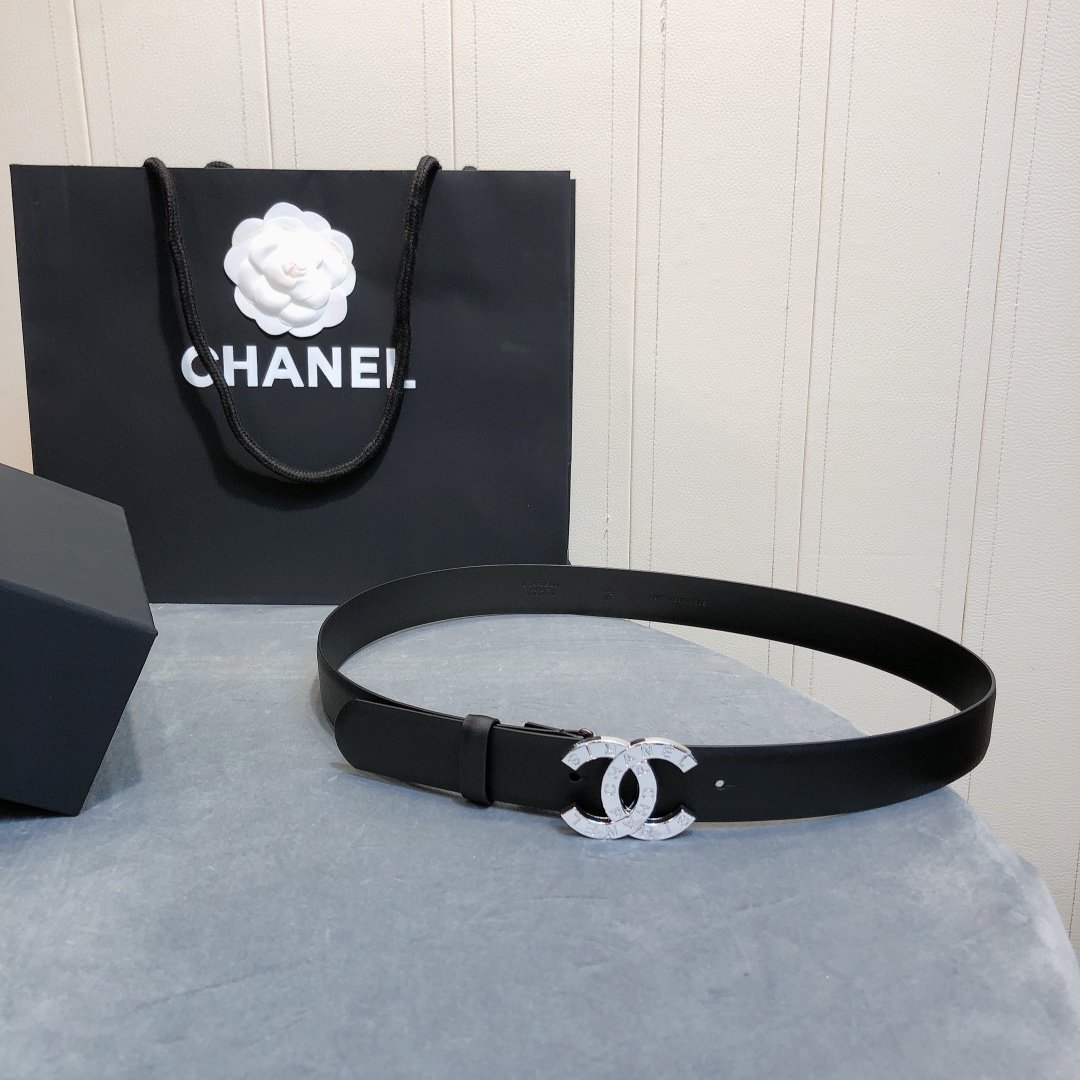 Chanel Belt With Double C Buckle Black With Full Silver Hardware Women Belt 30MM