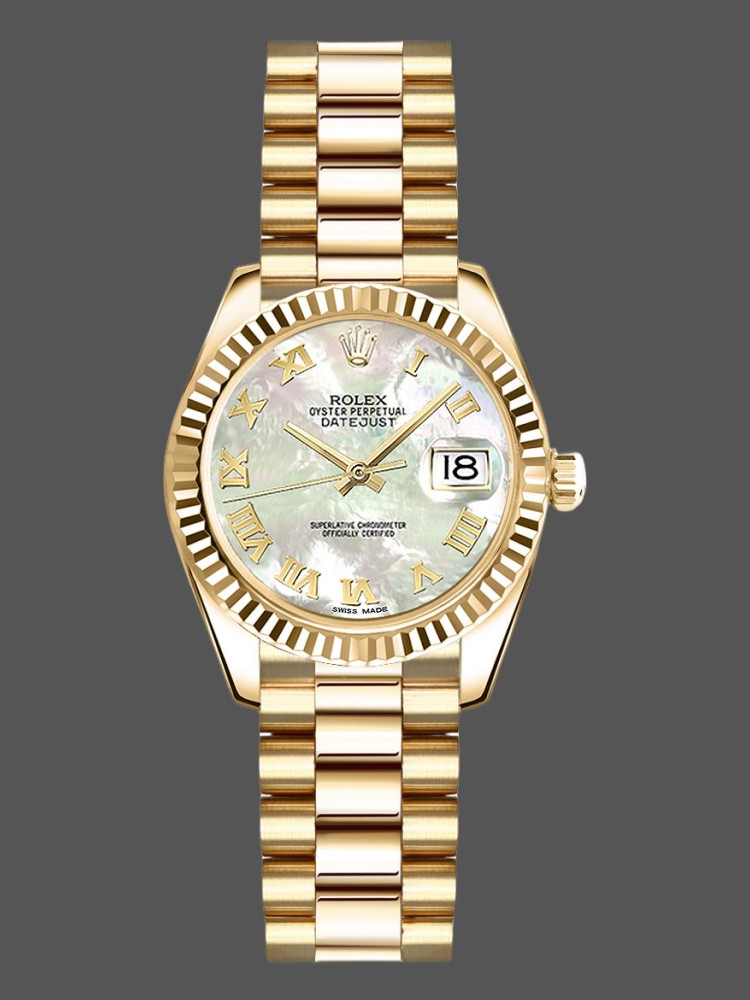 Rolex Datejust 179178 Mother of Pearl White Dial Dial Yellow Gold 26MM Lady Replica Watch