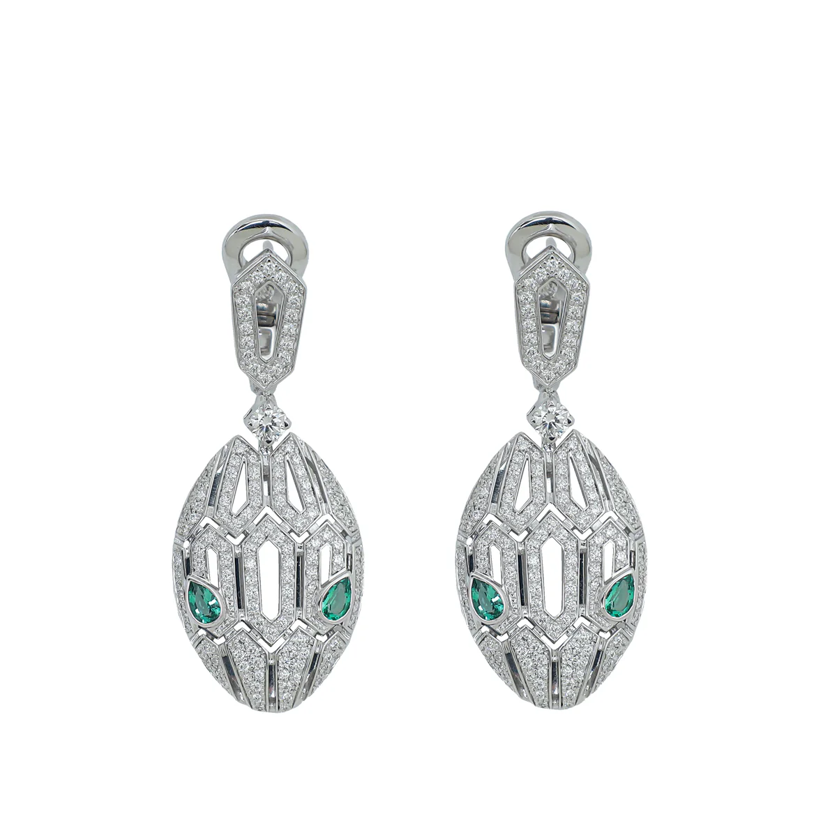 Bvlgari 18K White Gold Emeralds & Diamonds Serpenti Earrings