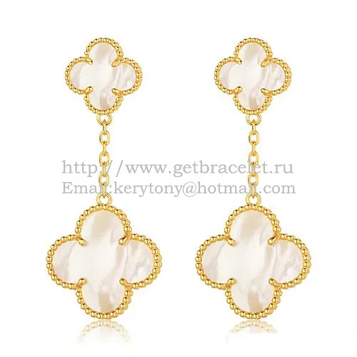 Van Cleef & Arpels Magic Alhambra Earrings Yellow Gold With White Mother Of Pearl
