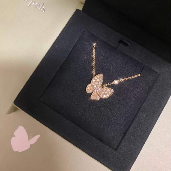 Van Cleef Butterfly Necklace Dupe with Diamonds, Two Butterfly pendant