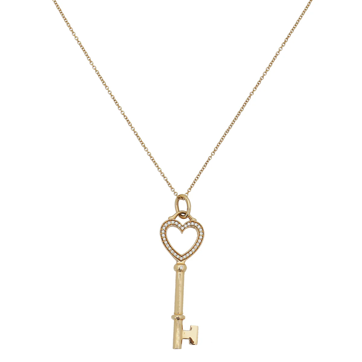 Tiffany & Co 18K Yellow Gold Diamond Heart Key Pendant Necklace