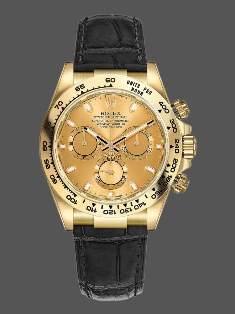Rolex Cosmograph Daytona 116518 Champagne Dial Yellow Gold Bezel 40mm Mens Replica Watch