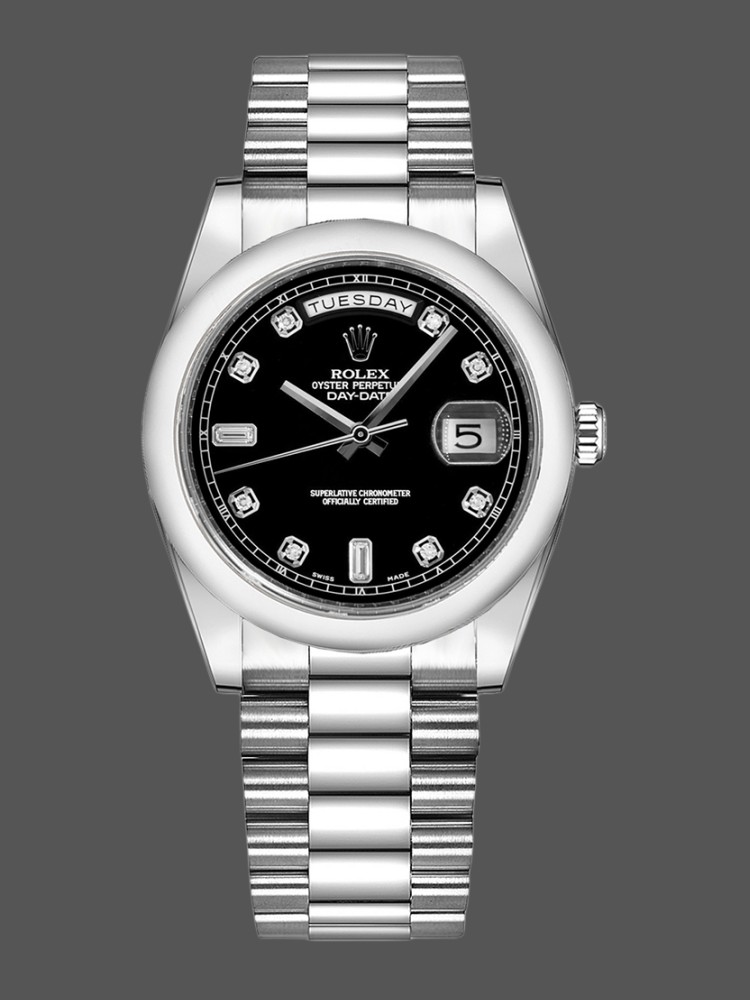 Rolex Day Date 118206 Platinum Black Diamond Dial 36mm Unisex Replica Watch