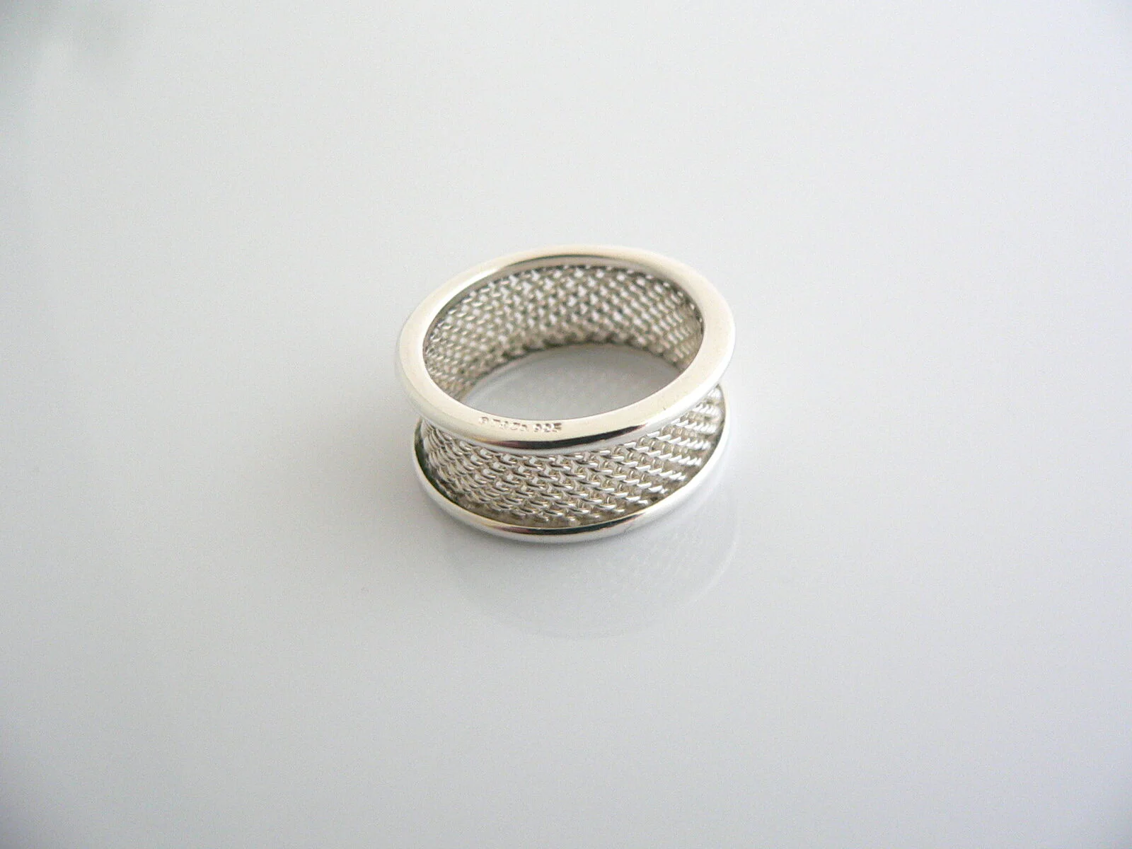 Tiffany & Co Silver Wide Mesh Ring Band Sz 5 Gift Love Statement Rare