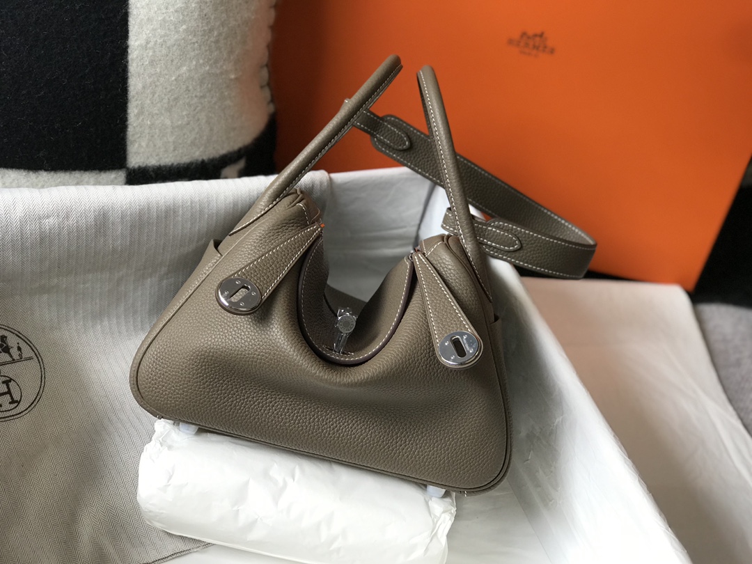 Original Copy Hermes Lindy Handbag Calfskin Gray with Gold and Sliver Hardware
