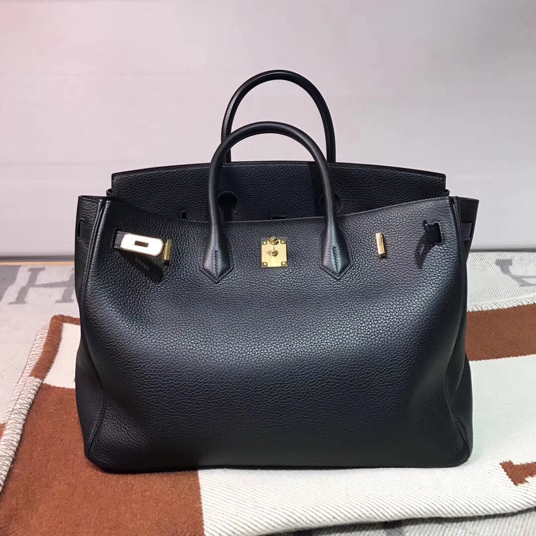 Hermes Birkin bags 40CM Leather Black With Silver Briefcases
