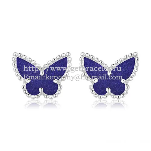 Van Cleef & Arpels Sweet Alhambra Butterfly Earrings White Gold With Lapis Stone Mother Of Pearl