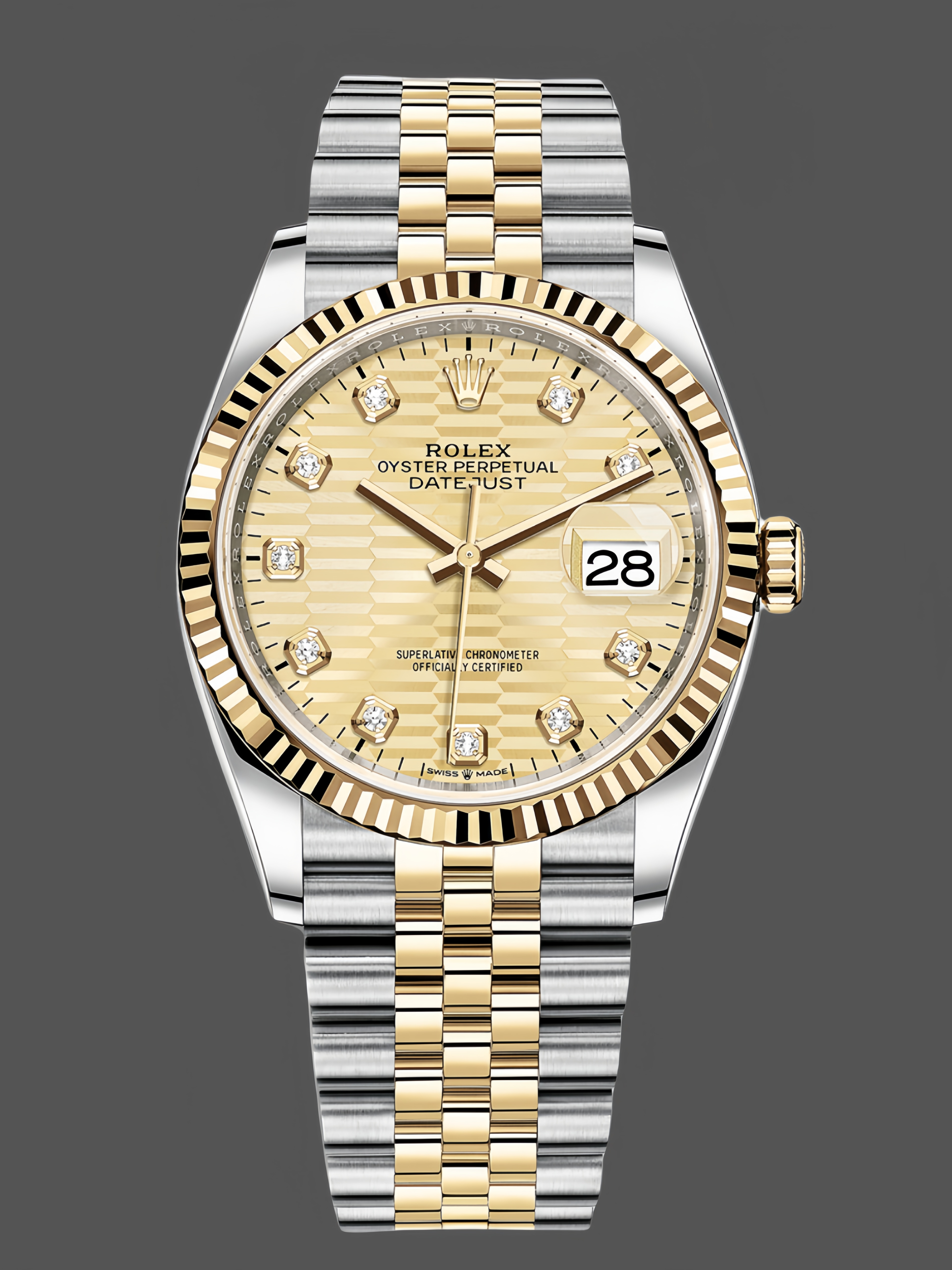 Rolex Datejust 36 126233 0045 Champagne Fluted Motif Diamond Dial