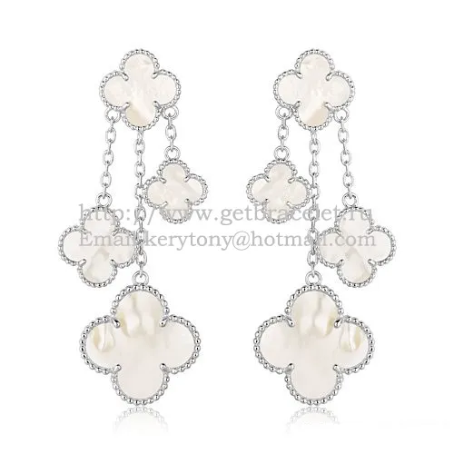 Van Cleef & Arpels Magic Alhambra 4 Motifs Earrings White Gold With White Mother Of Pearl